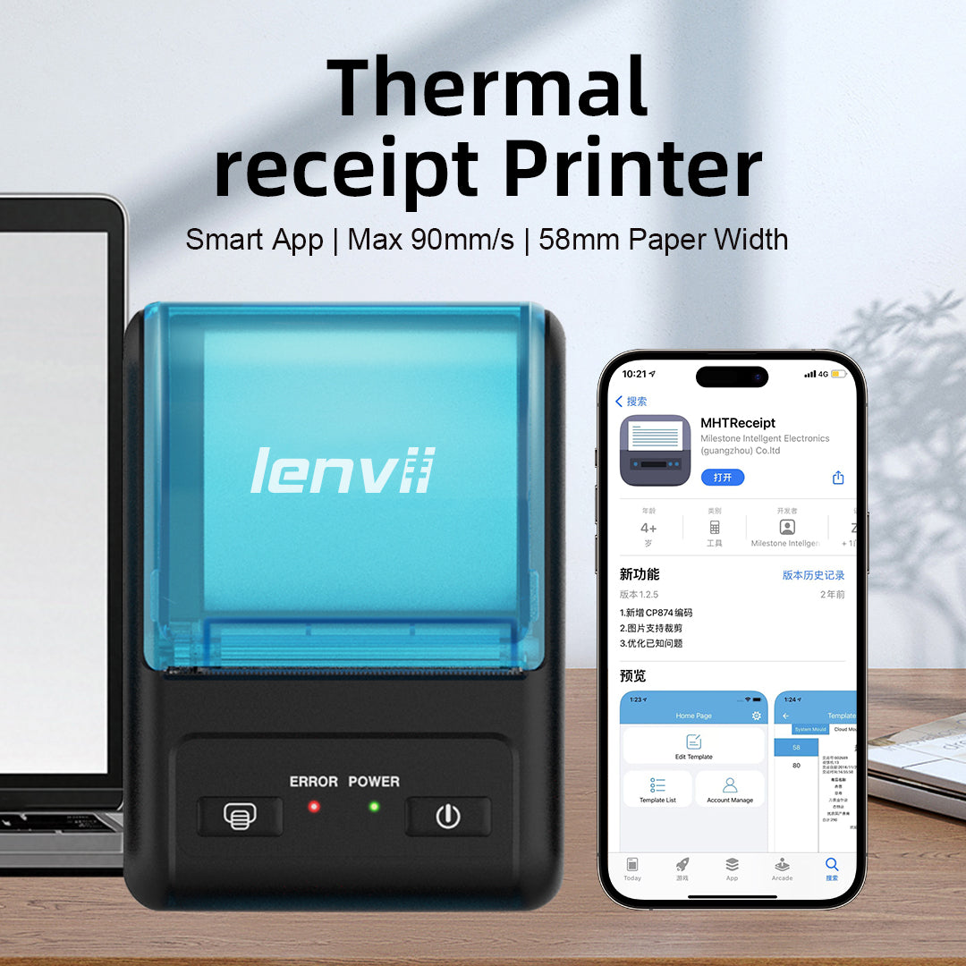 LENVII 268B 2IN/58MM Portable/Mobile Bluetooth Thermal Receipt Printer for Community Garden Plots