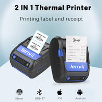 LENVII 288B 2Inch/58MM Portable Thermal Label and Receipt Printer with Bluetooth Connection