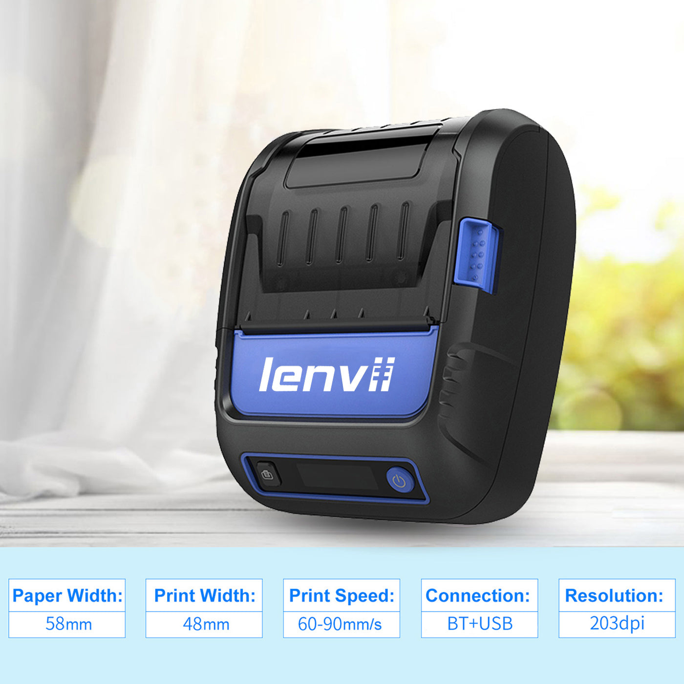 LENVII 288B 2Inch/58MM Portable Thermal Label and Receipt Printer with Bluetooth Connection