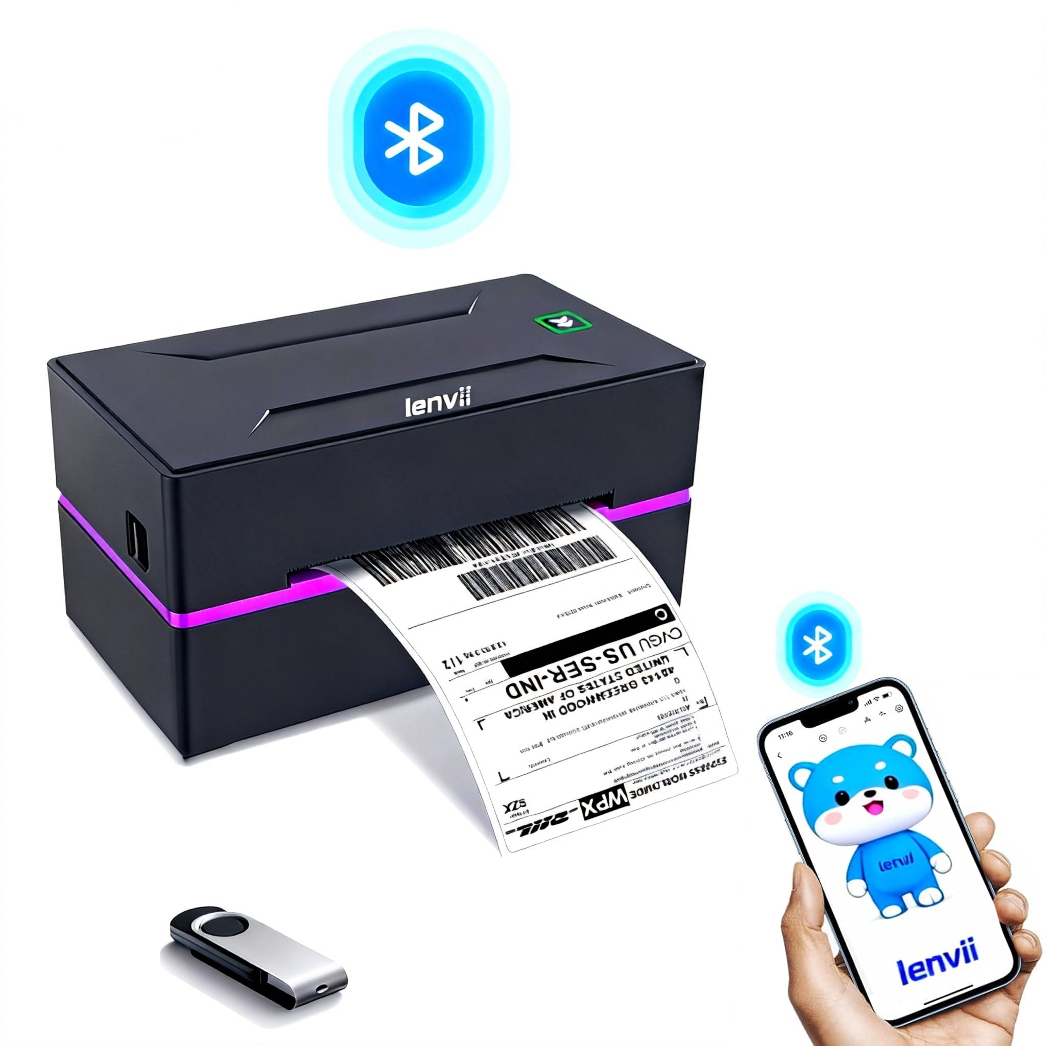 LENVII 390B 4 Inch Thermal Label Printer with Bluetooth Connectivity丨For Shipping Labels/Food Packaging Date Labels