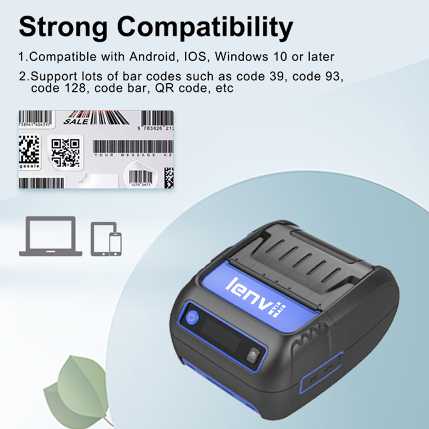 LENVII 288B 2Inch/58MM Portable Thermal Label and Receipt Printer with Bluetooth Connection