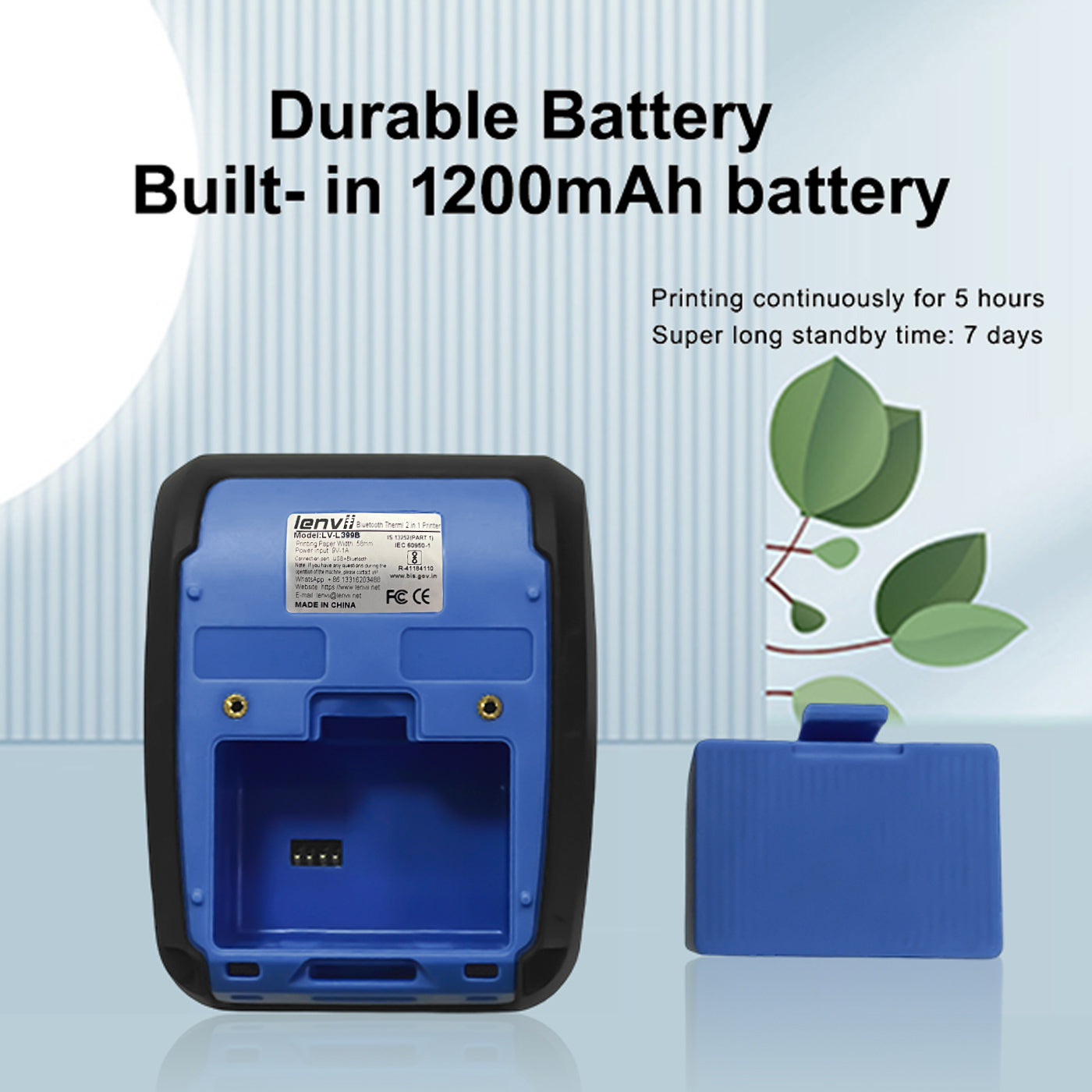 LENVII 288B 2Inch/58MM Portable Thermal Label and Receipt Printer with Bluetooth Connection