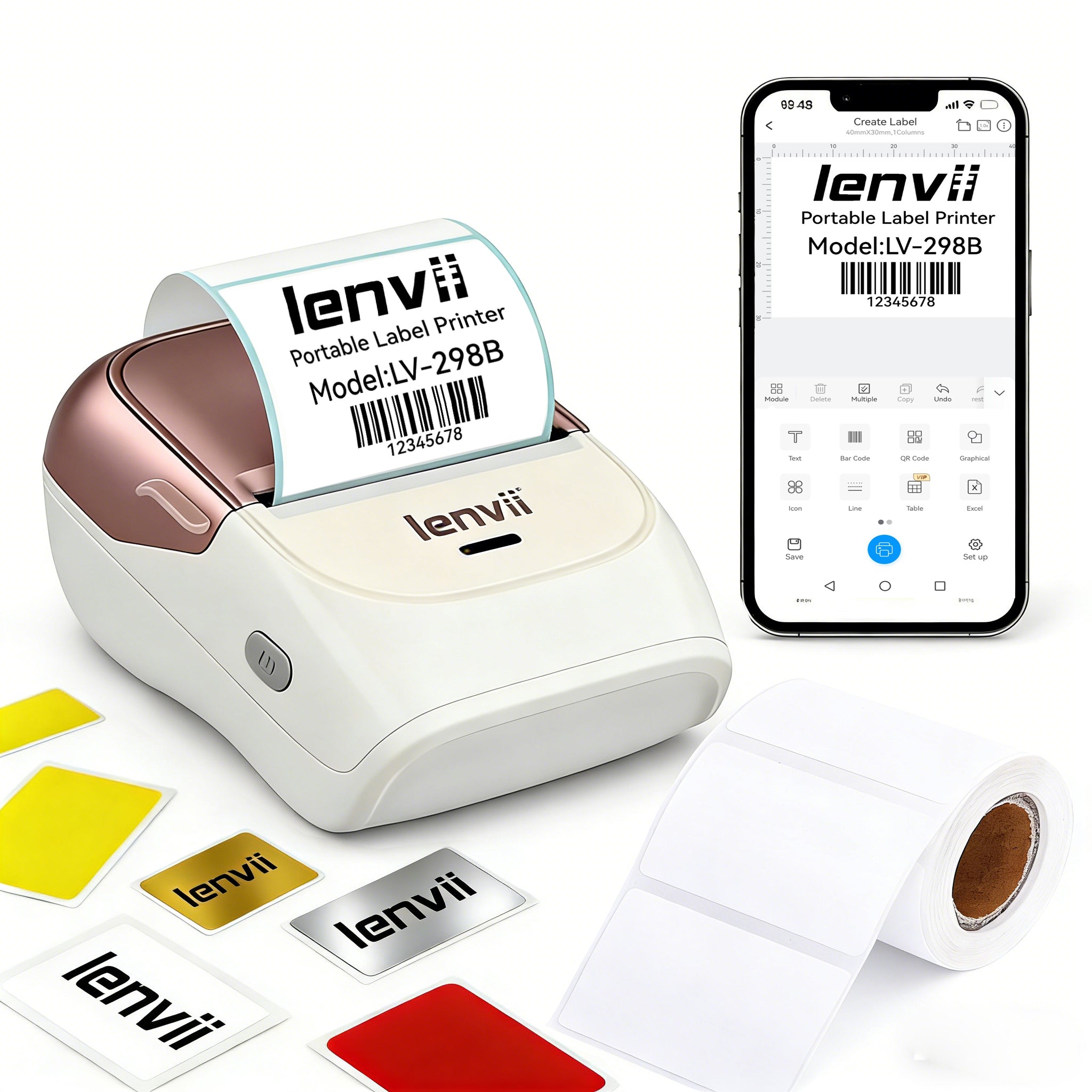 LENVII LV-298B Portable Thermal Label Printer 203DPI