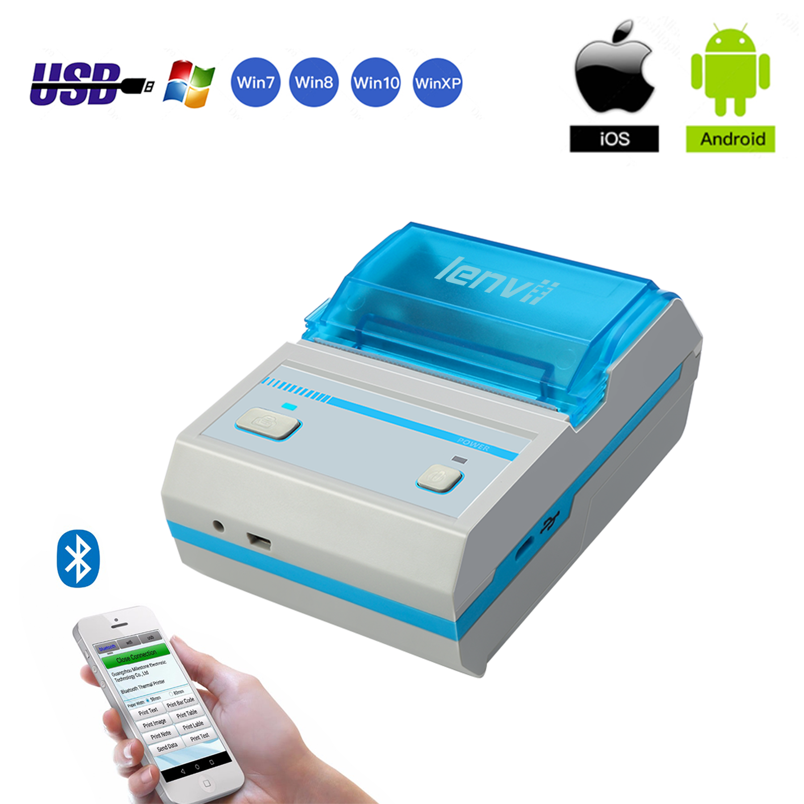 LENVII 278B 2Inch/58MM Mini Portable Bluetooth Thermal Label/Receipt Printer (White)